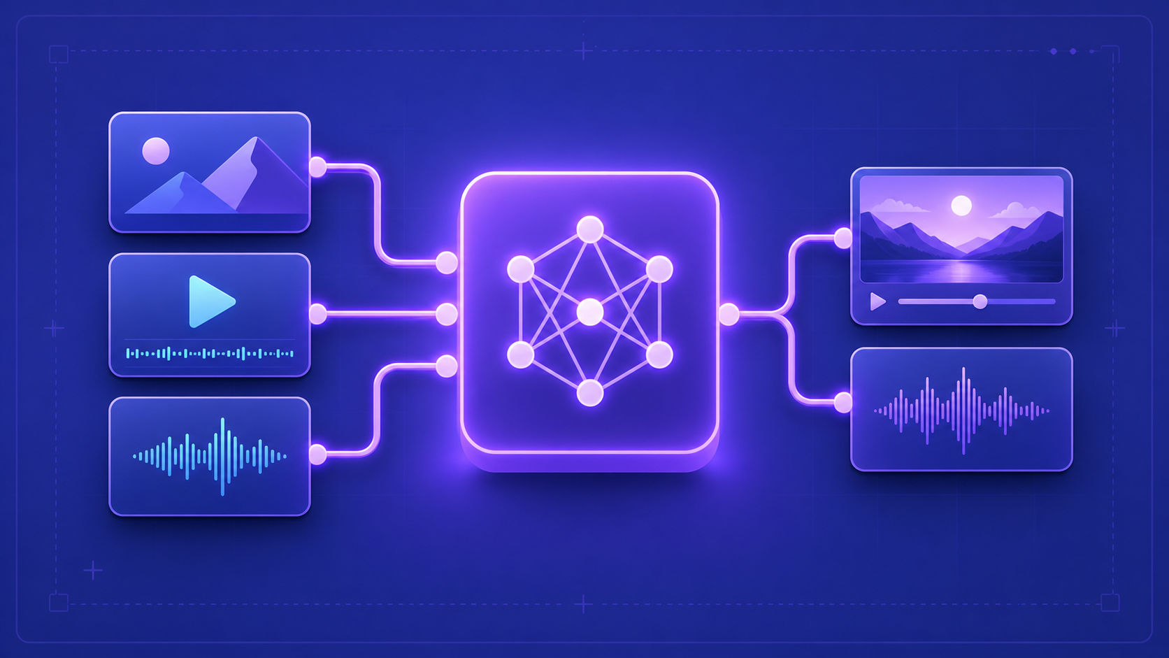 Cinematic production frame representing connected AI model generation